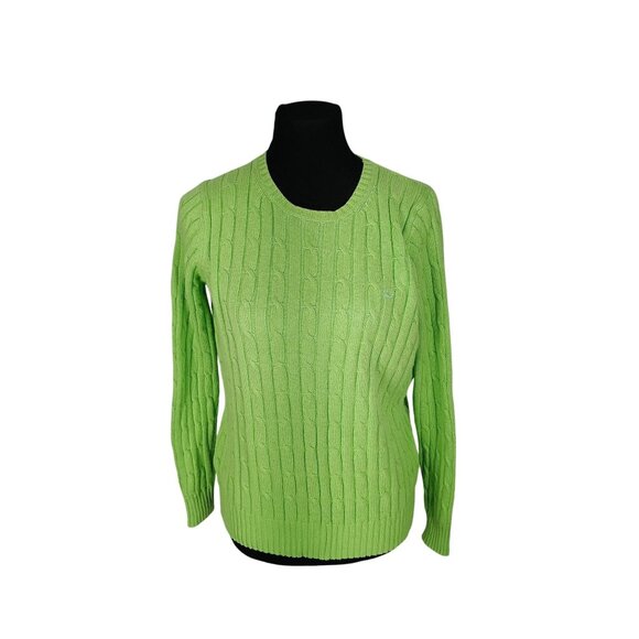 Vineyard Vines Green Cable Knit Sweater With Crewneck & Long Sleeves Nautica Log - Picture 1 of 8